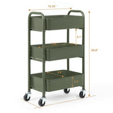 SunnyPoint 3-Tier Delicate Compact Rolling Metal Storage Organizer - Mobile Utility Cart Kitchen/Under Desk Cart with Caster Wheels (Army, Compact (15.5" X 26.8" X 10.27")) SunnyPoint