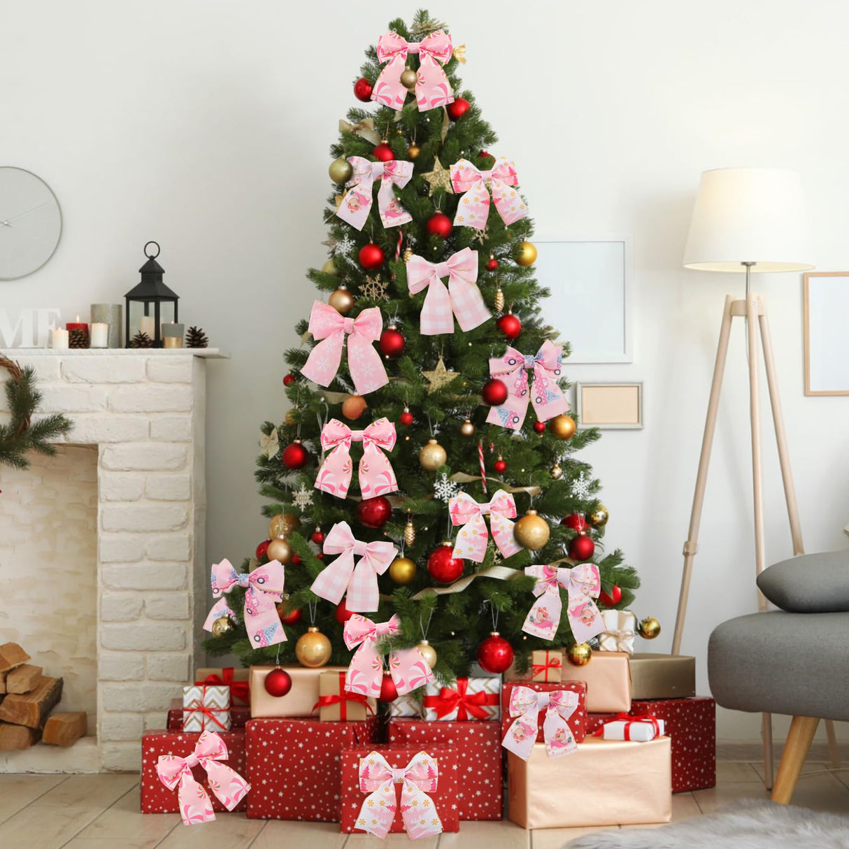 KINGLAKE Christmas Ribbon Wired 2.5 Inch Pink Christmas Wired Edge Ribbon,30 Yards Christmas Tree Ribbon Santa Snowflake Candy Cane Plaid Ribbon for Bow Wreaths Gift Wrapping Xmas Decorations Crafts KINGLAKE