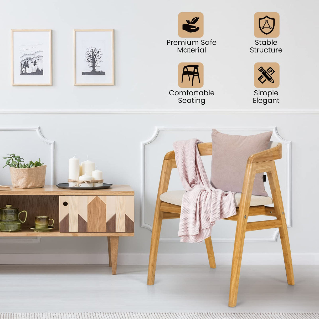 COSTWAY Bamboo Accent Chair, Modern Painted Bamboo Leisure Chair w/Comfy Fiber Cushion, Curved Backrest, Solid Legs, Upholstered Armchair for Living Room, Bedroom, Dining Room, Natural (1) COSTWAY