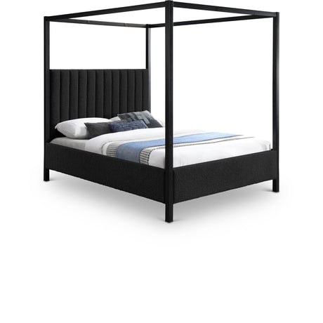 Meridian Furniture KellyBlack-K Kelly Collection Modern | Contemporary King Bed with Rich Black Boucle Fabric, Matte Black Iron Metal Frame Canopy, 78.5" W x 84.5" D x 77" H, Black, King Meridian Furniture