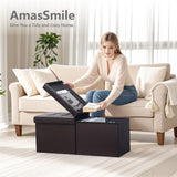 AmasSmile Footrest Ottoman Bench with Storage,34Inch Brown Leather Footstool, Coffee Table, Padded Seat, Storage Chest,Blanket Store with Flipping Lid for Livingroom and Bedroom AmasSmile