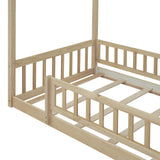 Harper & Bright Designs Twin Montessori Floor Bed with Fence Railing – Natural Wood Frame for Kids Harper & Bright Designs