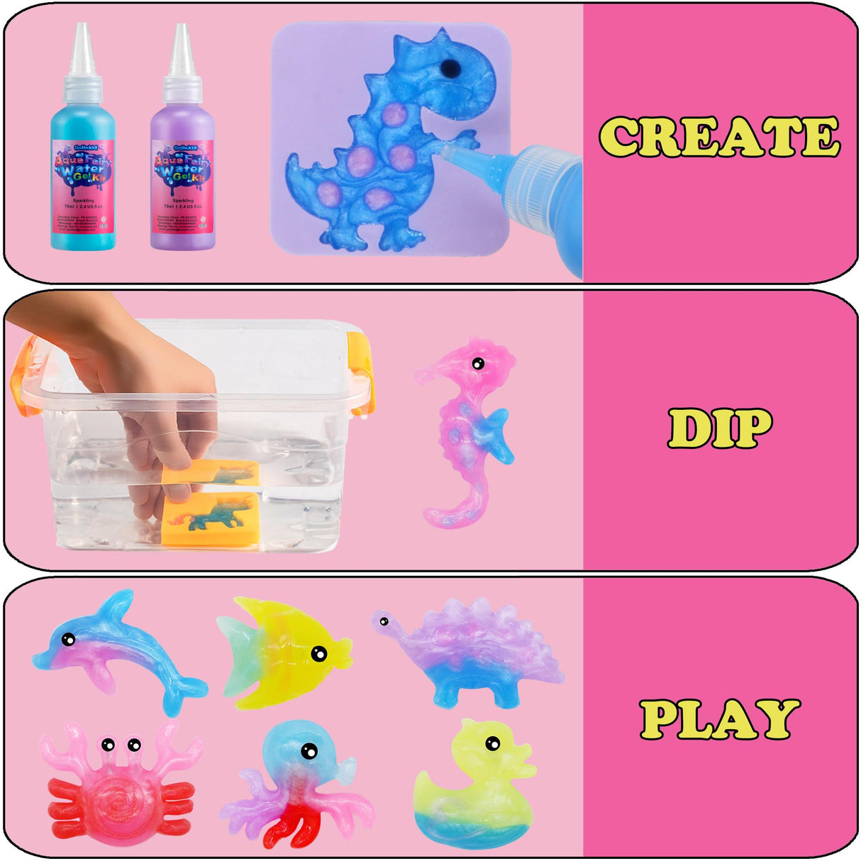 Golinkid Magic Water Elf Toy Kit,12 Bottles 18 Molds 70ML Aqua Fairy Water Gel Kit for Kids with Sparkling Magic Gel, Crate Your Own Magic Water Elf Aqua Fairy Water Pets Craft Kits for Kids Golinkid