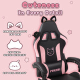 PUKAMI Gaming Chair Cute with Cat Ears,Ergonomic Computer Chair for Girl with Footrest and Headrest,Comfortable Reclining PC Game Chair for Adult,Teen,Black PUKAMI