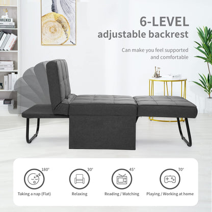 BIGSYY Sofa Bed, 4 in 1 Multi-Function Folding Ottoman Breathable Linen Couch Bed with Adjustable Backrest Modern Convertible Chair for Living Room Apartment Office, Dark Grey