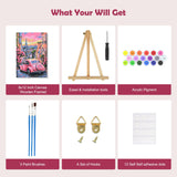 MOGTAA Pink Car Paint by Numbers Kit for Adults Beginners with Frame, Flowers Adult Paint by Number Kits on Canvas with Easel, Easy DIY Oil Painting Kits for Home Decor, 8x12in MOGTAA