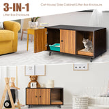 Tangkula Cat Litter Box Enclosure, Cat Washroom W/Divider, Scratching Pad, Metal Leg, Enclosed Cat Box Cabinet Pet House W/Double Doors, Litter Box Furniture Hidden for Large Cat (Walnut & Black) Tangkula