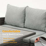 Wisteria Lane Patio Furniture Set, 7 Piece High Curved Back Outdoor Dining Sectional Sofa with Dining Table and Chair, All Weather Wicker Conversation Set with Ottoman, Grey Wisteria Lane