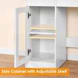 BEWISHOME 49.2" Large Vanity Desk with Mirror and Lights,White Makeup Vanity Table with Glass Top,Stool,Makeup Desk with Power Outlet,Drawers,Cabinet,Nightstand,Dressing Table for Bedroom Women FST34W BEWISHOME