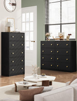 Nicehill Black Dresser for Bedroom with 5 Drawers, Fabric Dresser Storage Tower, Chest of Drawers for Closet, Living Room, Hallway, Entryway,Wood Dresser(Black) Nicehill