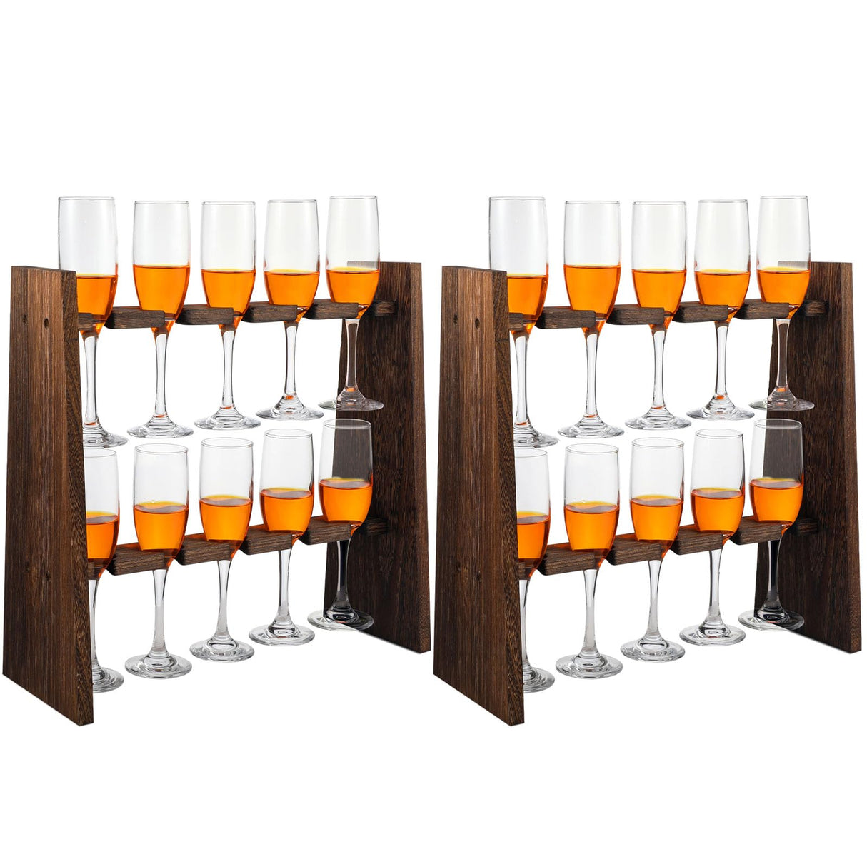 Lineshading 2 Pcs Champagne Flute Glass Holder Stand Wooden Wine Glass Holder Champagne Wall Stand 2 Tier Rack with 20 Slots Drink Tower Shelf for Wedding Party Display Cabinet Lineshading
