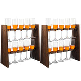 Lineshading 2 Pcs Champagne Flute Glass Holder Stand Wooden Wine Glass Holder Champagne Wall Stand 2 Tier Rack with 20 Slots Drink Tower Shelf for Wedding Party Display Cabinet Lineshading