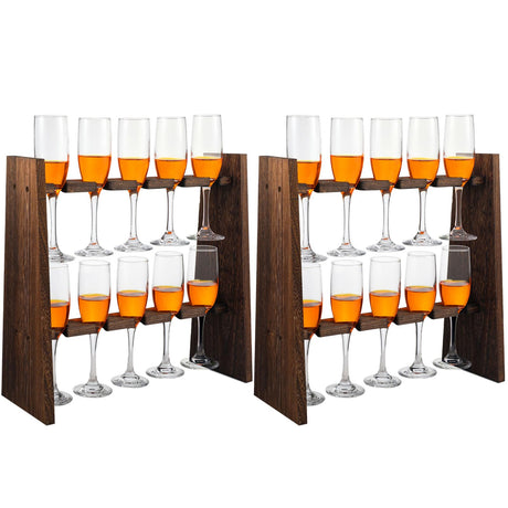 Lineshading 2 Pcs Champagne Flute Glass Holder Stand Wooden Wine Glass Holder Champagne Wall Stand 2 Tier Rack with 20 Slots Drink Tower Shelf for Wedding Party Display Cabinet Lineshading
