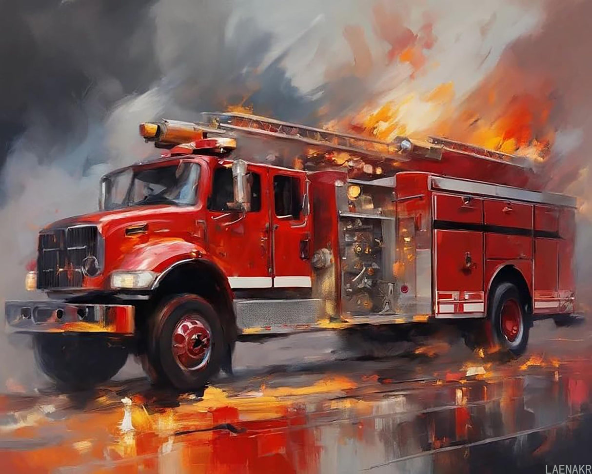 LAENAKR Paint by Numbers Kits DIY Digital Painting Fire Truck Firefighter Car Scenery Paint by Numbers for Adults DIY Oil Painting Gift Kits 16x20in LAENAKR
