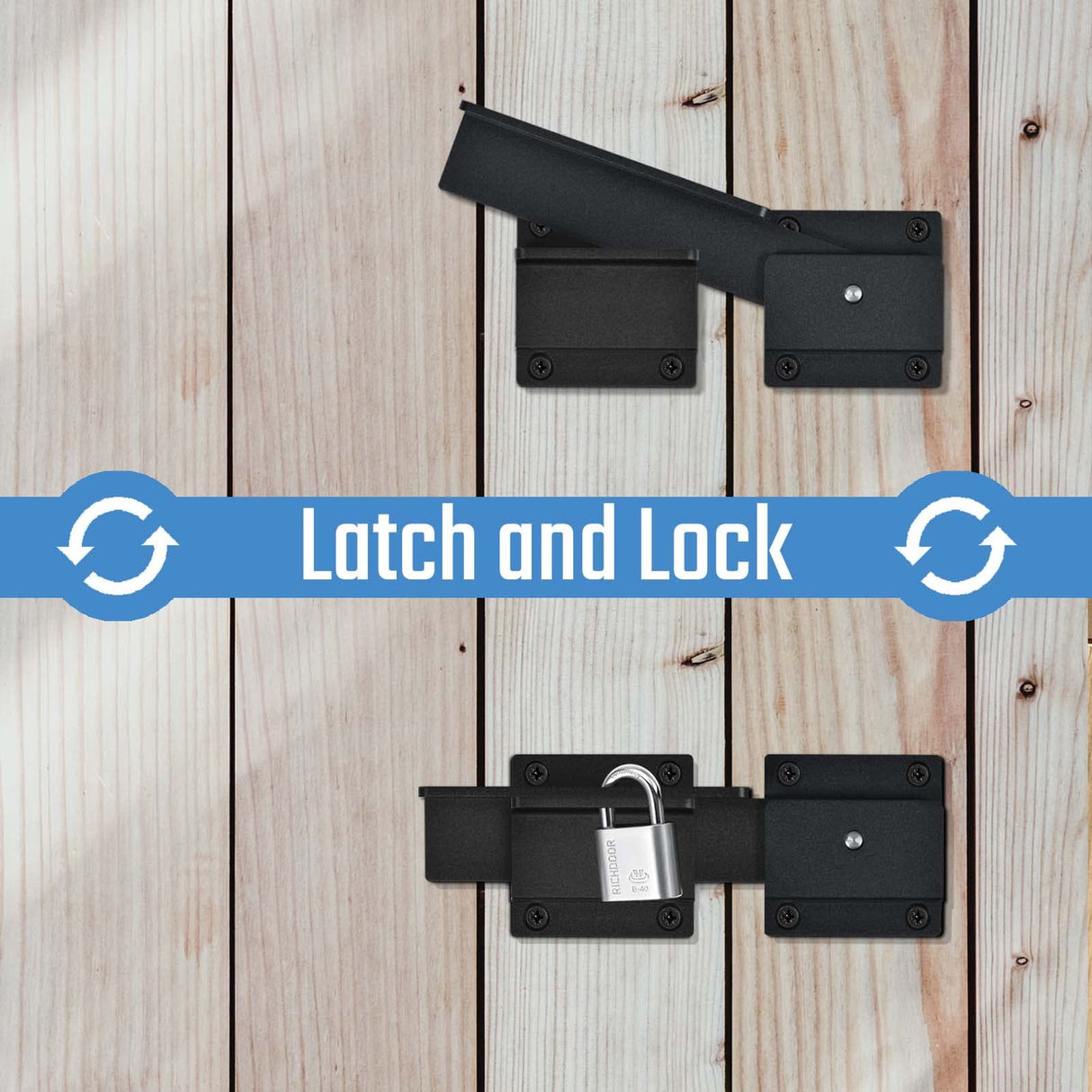 Steinwhale 1Pack Flip Gate Latch Lock with Padlock Hole, 3.5mm Aluminum Alloy Door Latch for Outdoor Wooden Fence, Swing Open Gate, Double Gate, Barn Door, Shed, Vinyl Fence, Yard, Black Steinwhale