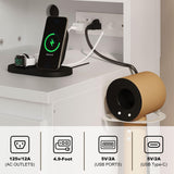 Decofy Vanity Desk with Mirror and 12 LED Lights, Makeup Vanity Table with USB & Power Outlets, 4 Drawers and Hairdryer Holder, Padded Stool with Storage, White Decofy