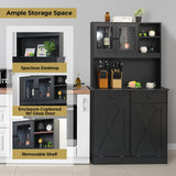 Arlopu Dual Tilt Out Trash&Storage Cabinet, Kitchen Sideboard Cupboard W/Pet Proof 10X2 Gal Hidden Garbage Holder, Freestand Laundry Sort Cabinet, W/Drawer, Shelves,Barn Door (Black) Arlopu