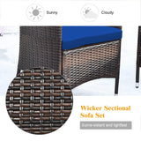 Goplus 4-Piece Rattan Patio Set, Outdoor/Indoor Wicker Conversation Set for Pool, Backyard, Lawn, Wicker Chairs and Sofa with Soft Cushion, Rattan Furniture with Tempered Glass Coffee Table Goplus