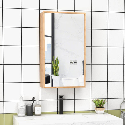 Tangkula Bathroom Medicine Cabinet, Wall Mounted Bamboo Bathroom Cabinet with Single Mirror Door, 2 Adjustable Shelves, Hanging Wall Mirror Storage Cabinet for Bathroom Laundry Room Entryway  - WoodArtSupply