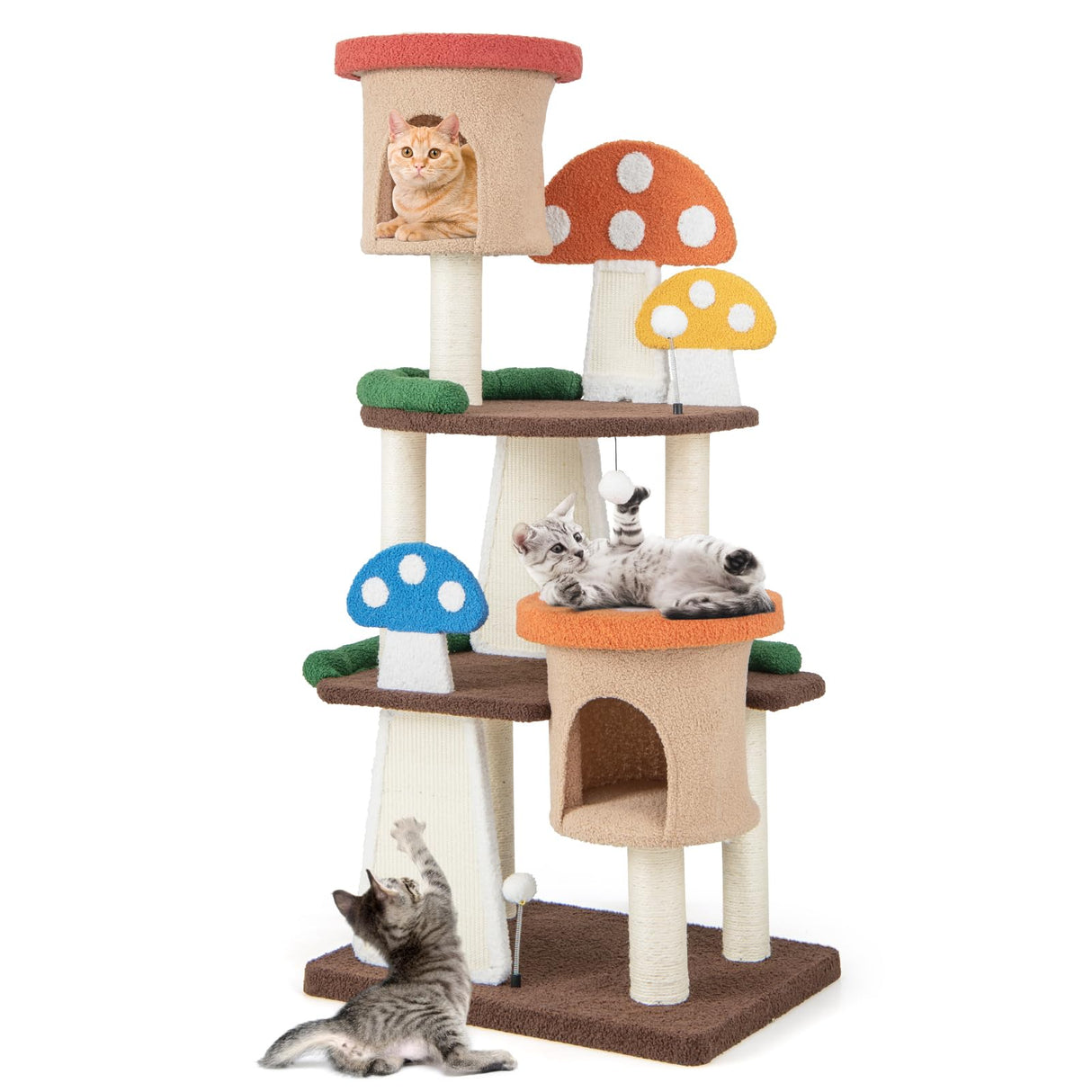 Tangkula Mushroom Cat Tree, Multi-Level Cute Cat Tower with Full-Wrapped Sisal Posts, Scratching Boards & Interactive Balls, 2 Cat Condo, Flower Cat Tree Tower for Indoor Cats Large Adult (57.5 Inch) Tangkula