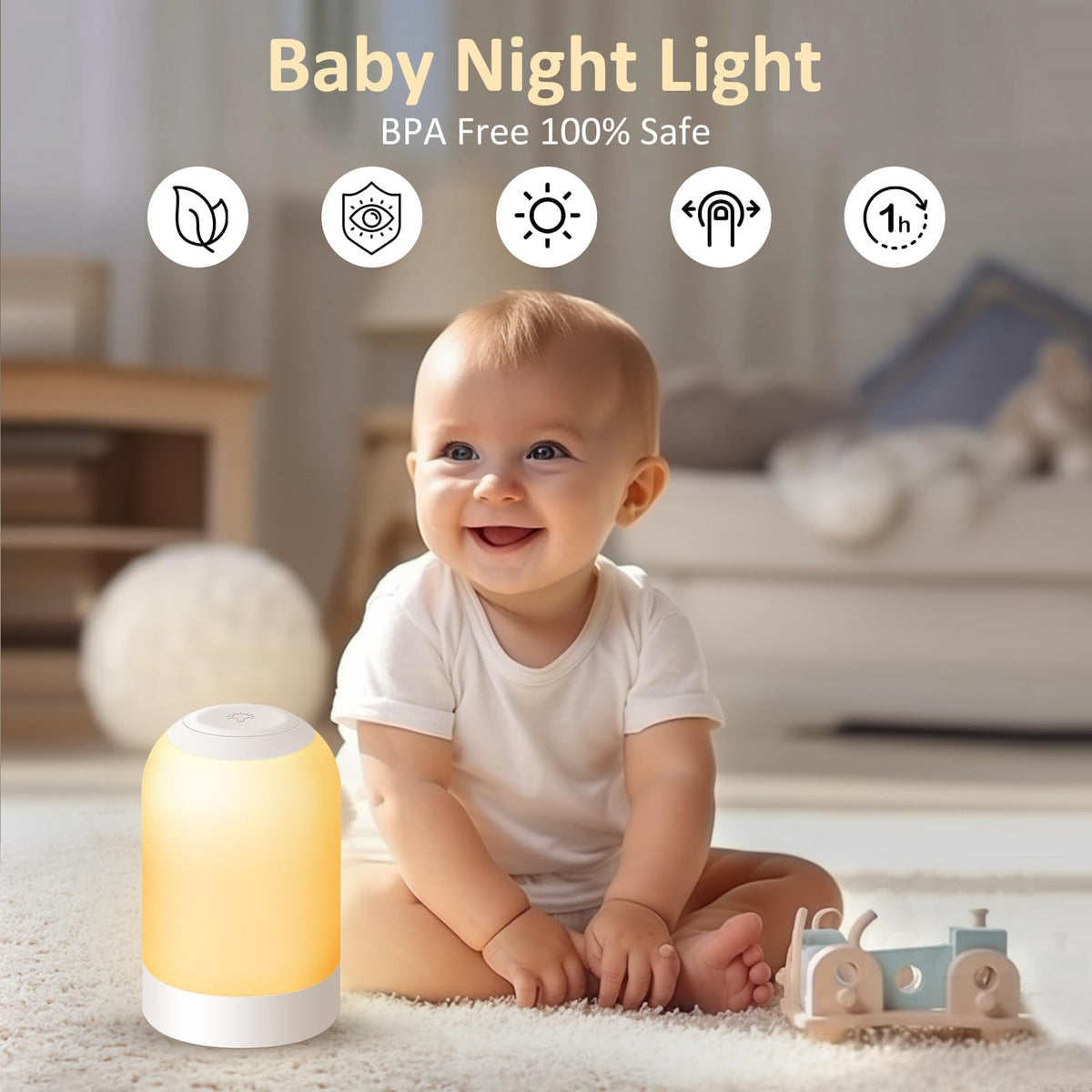 G Keni Touch Bedside Night Lamp, Baby Nursery Night Light for Kids Adults, Egg Lights with Timer, Dimmable Small Mini Lamp for Nightstand/Bedroom/Living Room, USB Rechargeable, White/Natural/Warm G Keni