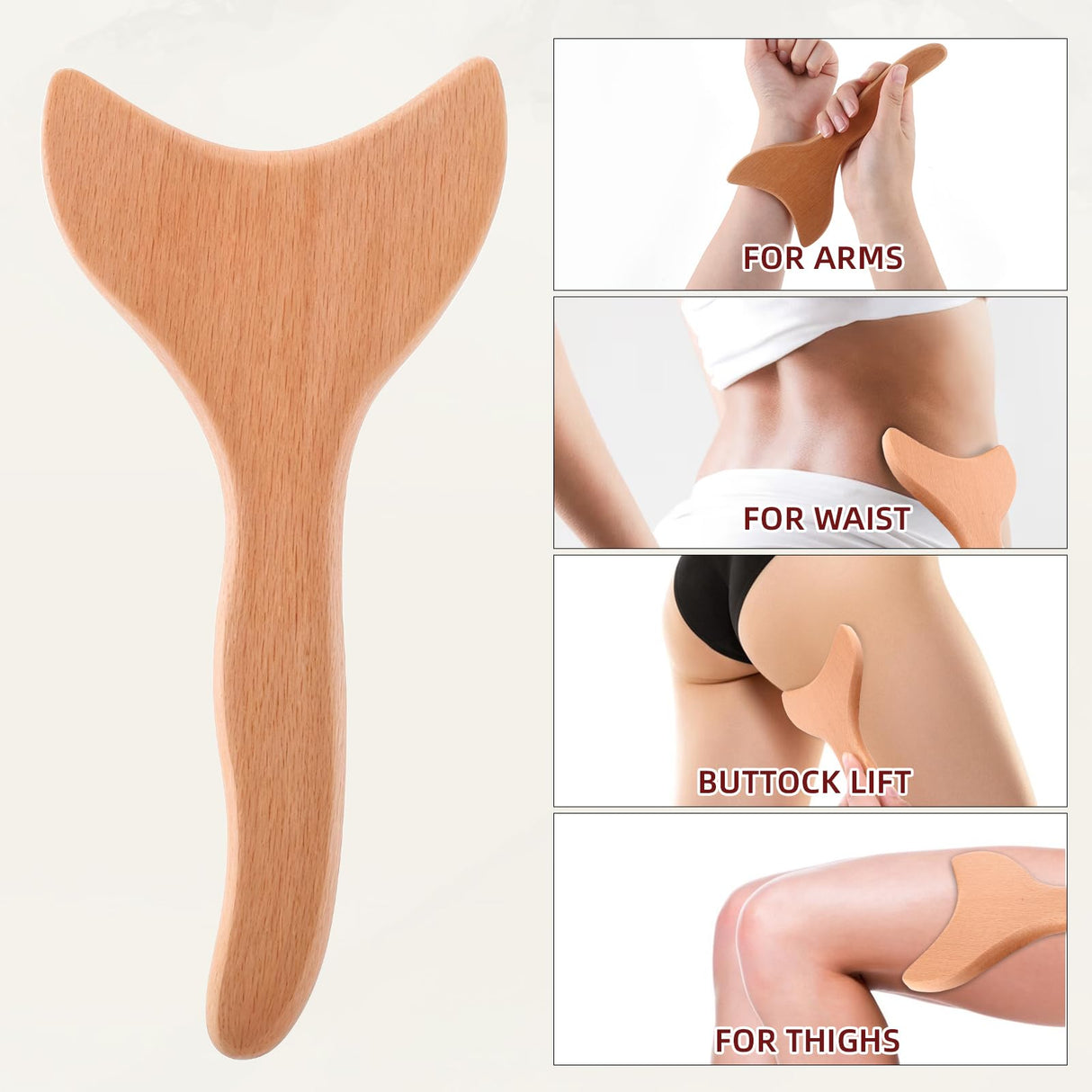 Body Gua Sha Tools Wood Therapy Massage Tool Lymphatic Drainage Massager Cellulite Remover Body Sculpting Tool One Handed Body Sculpting Tools for Anti-Cellulite Muscle Tension Release WY LIGHTING LEVEL