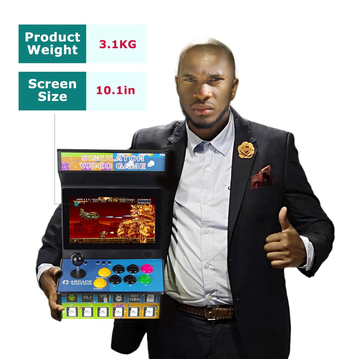 Handheld Arcade Game Console -10 Inch Mini Arcade Machine Cabinet - Classics Mini Player -Retro Games Included -Tabletop and Bartop Support for TV Output, Birthday Present Gift for Kids NBCP