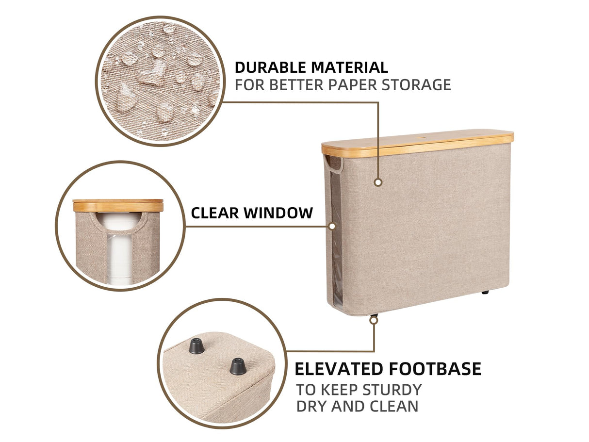 StorageWorks Toilet Paper Storage Basket, Toilet Paper Basket with Bamboo Lid, Large Toilet Paper Holder for up to 9 Mega Rolls, Toilet Paper Storage Cabinet for Bathroom, Brown and Beige, 1 Pack StorageWorks