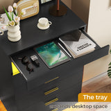 BTHFST Black Dresser with LED Lights, Floating Tall Dresser with 5 Large Drawers & Open Storage Space & Pull Out Tray, 5 Drawer Dresser Wood, Chest of Drawers for Bedroom, Living Room BTHFST