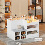 PakaLife Armoire Wardrobe Closet Island with 9 Drawers,Led Lights,Glass Tabletop,Bedroom Island with Jewelry Organizer,Storage Bench with Cushion,Island Dresser with Display Shelf for Fitting Room PakaLife