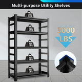 ErgoNova 72" H Metal Garage Shelving Unit, 5-Tier Adjustable Garage Storage Shelves Heavy Duty,3000 LBS Metal Utility Rack Shelf for Industries, Warehouses, Basement,Black (72'H x 36''W x 16.1''D) ErgoNova