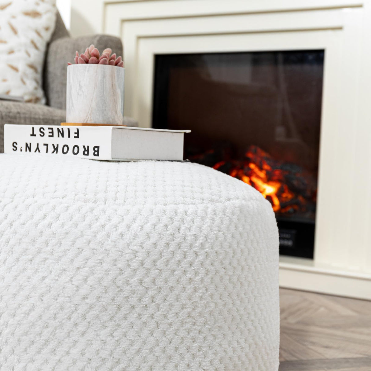 Asuprui Pouf Ottoman Unstuffed Pouf Ottoman Foot Rest No Filler Floor Pouf Soft Foot Stool 20x20x12 Inches Fuzzy Chair Floor Chair Foot Rest with Storage for Living Room Bedroom White Pouf Cover Asuprui