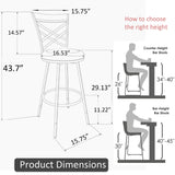 BOSHIRO Black Bar Stools Set of 2 - Rustic Wood & Metal Swivel Barstools with Curved Backrest, 360° Rotation, Adjustable Height Dining Chair for Living Room, Kitchen, Bar BOSHIRO