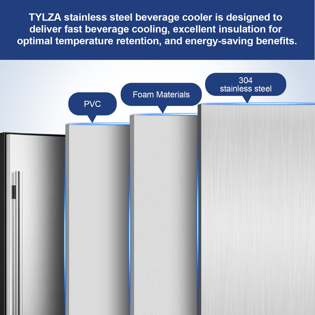 Tylza Outdoor Beverage Refrigerator 24 Inch, Stainless Steel Under Counter Beverage Cooler, 190 Cans Beer Fridge Built-in and Freestanding Beverage Fridge Tylza