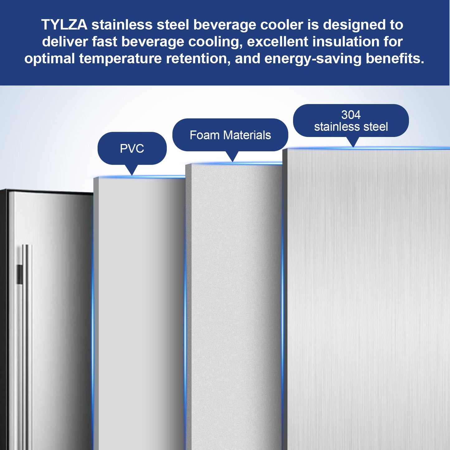 Tylza Outdoor Beverage Refrigerator 24 Inch, Stainless Steel Under Counter Beverage Cooler, 190 Cans Beer Fridge Built-in and Freestanding Beverage Fridge