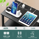 Yoobure Side Table with Storage, LED Night Stand with Charging Station, End Tables Living Room, Nightstand for Bedroom with Adjustable Fabric Drawer, 3-Tier Wood Bedside Table, Black Yoobure