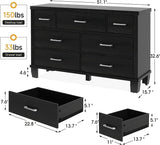 SUNNYFURN Dresser for Bedroom with 7 Drawer Modern Wooden Dresser - 3-Tier Drawer Chest, Entryway, Closet, Living Room, and Hallway Storage - Stylish & Functional Organizer Black SUNNYFURN