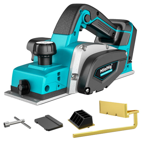 Cordless Electric Hand Planer: 3-1/4-Inch Handheld Planer for Makita 18V Battery (No Battery) - 15000 RPM Power Wood Planer for Woodworking, Carpentry, and Home DIY - Includes Blades and Edge Guide MtiolHig