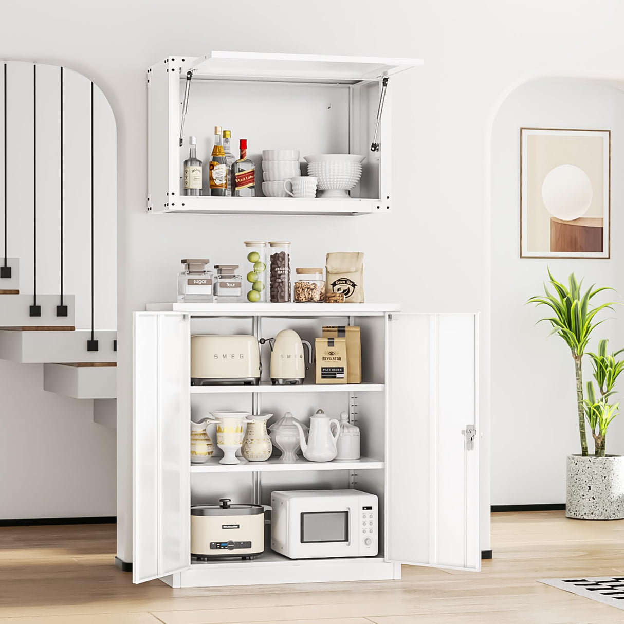 INTERGREAT Metal Storage Cabinet with Doors and Shelves,Lockable Storage Cabinet for Office,36”White Metal Utility Cabinets Garage Cabinets for Home Office, Garage, Kitchen, Shop INTERGREAT