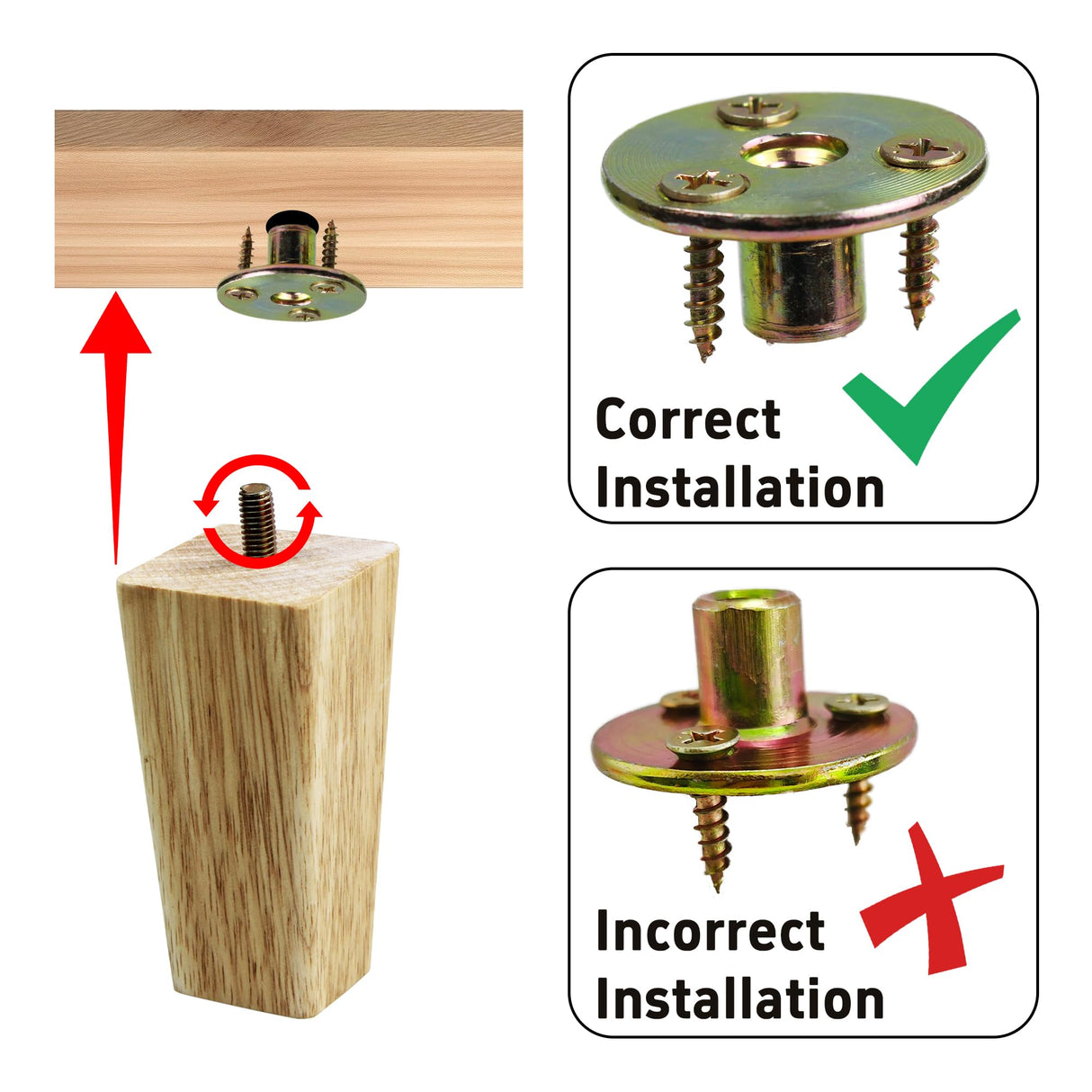 bociloy 4PCS 4 Inch Solid Wood Furniture Legs, Square Wooden Sofa Couch Feet Leg Replacement for Desk Cabinet Bench Dresser Chair Bookcase Risers Parts, Log Stain bociloy
