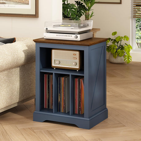 RowyPoey Record Player Stand with Vinyl Record Storage, Large Wood Turntable Stand Cabinet Dispaly Shelf for Living Room,Bedroom,Office,Blue RowyPoey