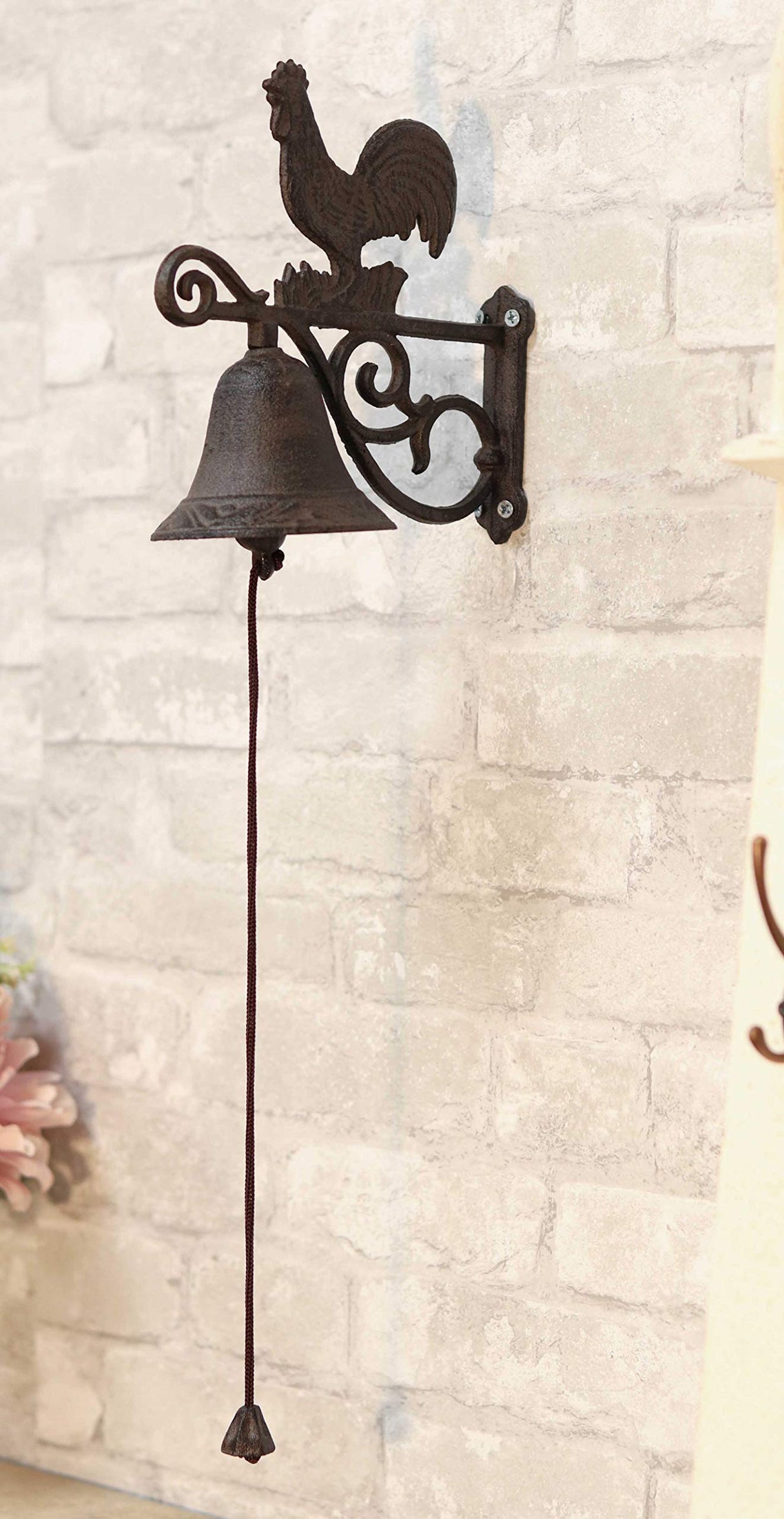 Ebros Gift Cast Iron Rustic Vintage Western Farmhouse Rooster Chicken Door Wall Dinner Yard Bell Outdoor Southwestern Farm Cowboy Cowgirl Accent Bells Ebros Gift