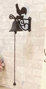 Ebros Gift Cast Iron Rustic Vintage Western Farmhouse Rooster Chicken Door Wall Dinner Yard Bell Outdoor Southwestern Farm Cowboy Cowgirl Accent Bells Ebros Gift