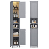 VASAGLE Tall Bathroom Cabinet with Lights, Slim Bathroom Storage Cabinet, Freestanding Narrow Cabinet with Adjustable Shelves, for Small Spaces, Modern, 11.8 Inches Wide, Dove Gray UBBC566G02 VASAGLE