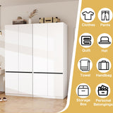 LABROSKIA White Armoire Wardrobe Closet: 74" Wooden Wardrobe Closet with 4 Doors, Bedroom Armoires with Hanging Rod, Tall Closets Cabinet for Hanging Clothes (63") LABROSKIA