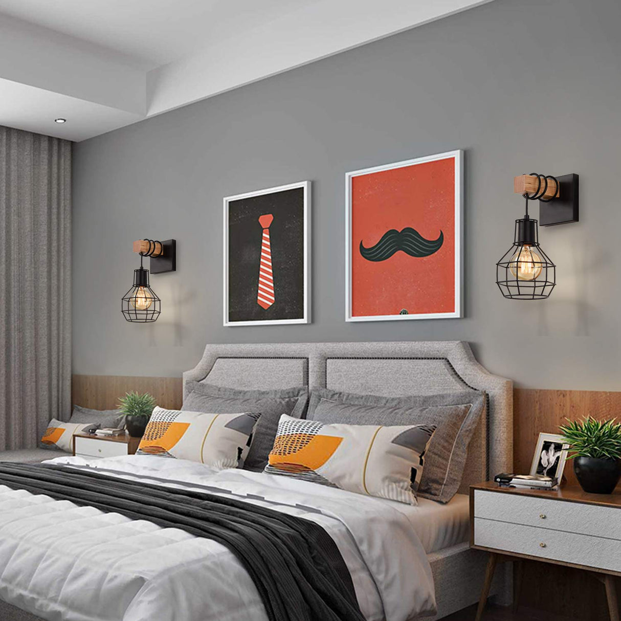 Black Wall Sconces with Dimmer ON/Off Switch, Cage Wall Mount Light Fixture Industrial Farmhouse Lighting for Living Room Kitchen, C71Y215 Lightess