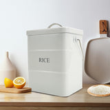 Xbopetda Metal Rice Storage Box, Square Rice Container with Lid and handle, Sealed Food Storage Bin for Kitchen, Countertop Organizer Jar for Rice Flour Soybean Grain Cereal-White Xbopetda