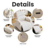 Oversized Power Recliner Chair Swivel Glider with Adjustable Headrest, Swivel Rocking Recliner Chair for Adults, 26" Extra Wide Glider Nursery Chair with Overstuffed Armrest, USB Ports, White RUTOX
