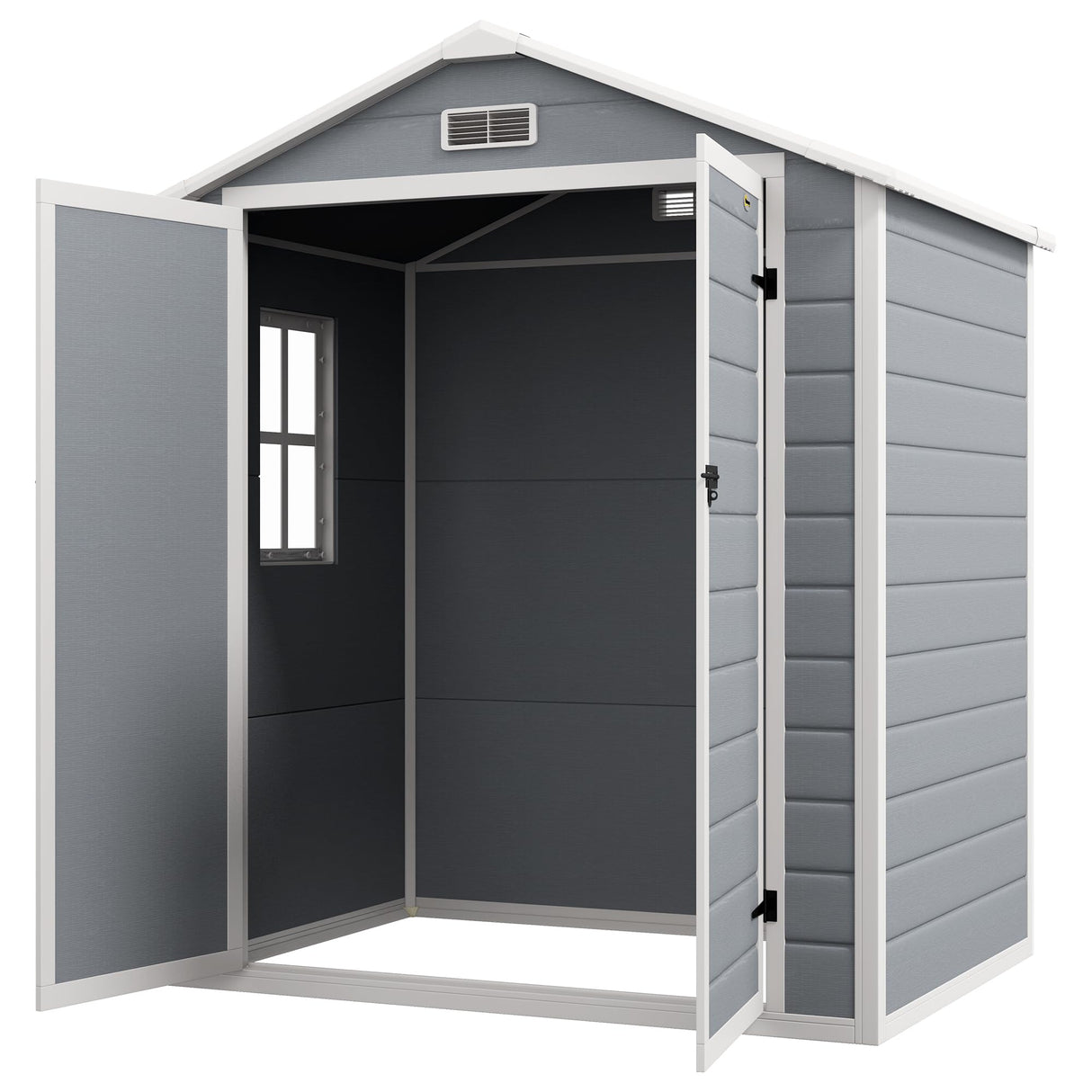 Outsunny 6' x 4.5' Outdoor Storage Shed, Plastic Shed with Vent, Window and Double Lockable Doors, Utility Resin Shed for Patio, Backyard, Lawn, Garage, Gray Outsunny