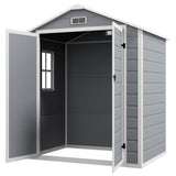 Outsunny 6' x 4.5' Outdoor Storage Shed, Plastic Shed with Vent, Window and Double Lockable Doors, Utility Resin Shed for Patio, Backyard, Lawn, Garage, Gray Outsunny